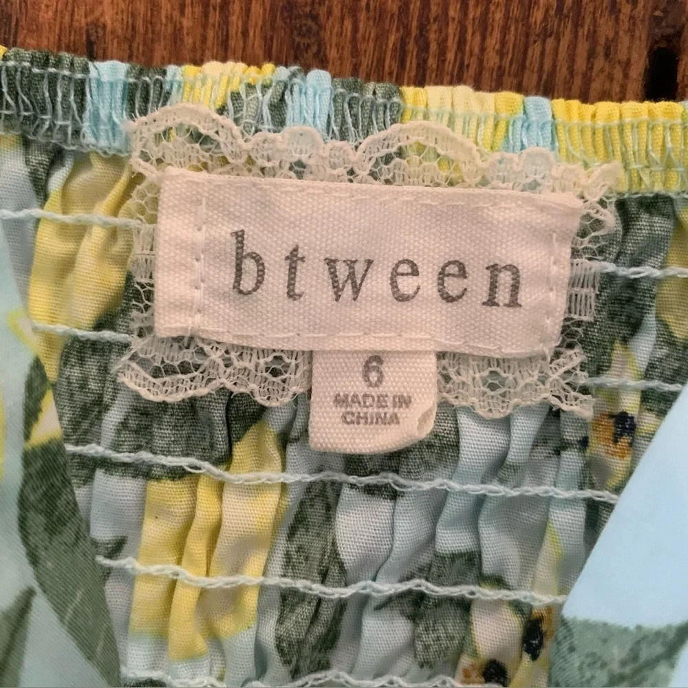 btween Girls Lemon Print Bow Bodice Smocked Back Cotton Babydoll Dress Sz 6